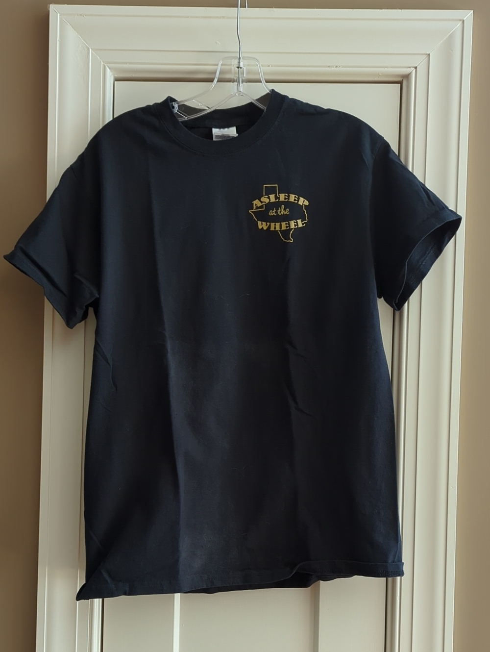 Gildan Black Tee with Yellow 'Asleep at the Wheel' Chest Graphic